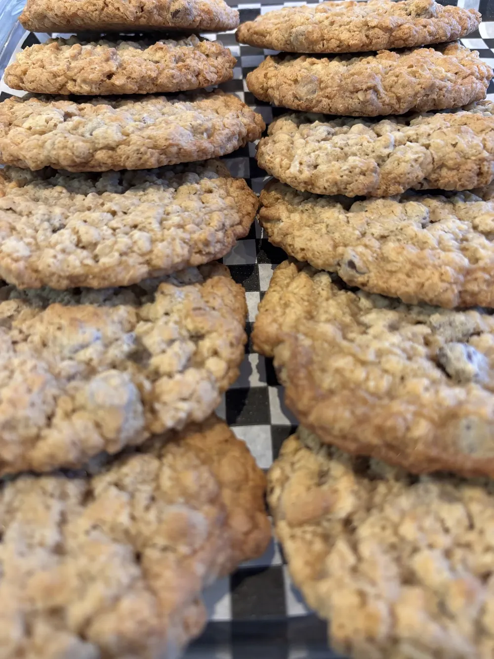 A tray of oatmeal cookies